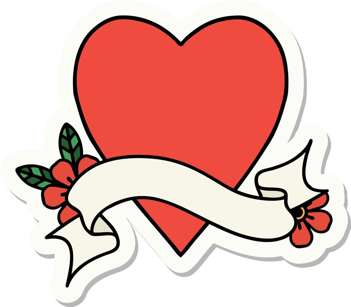 tattoo sticker with banner of a heart vector