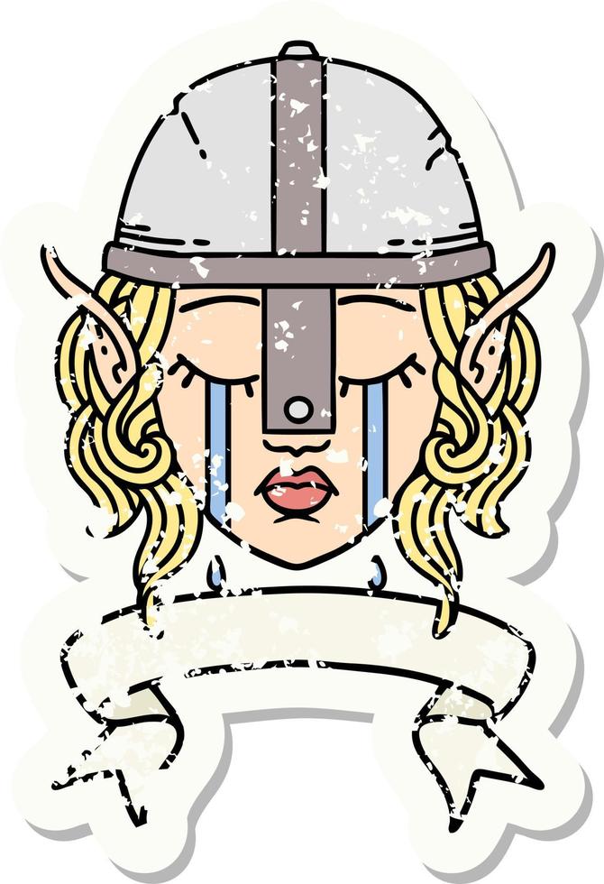 crying elf fighter character face with banner illustration vector