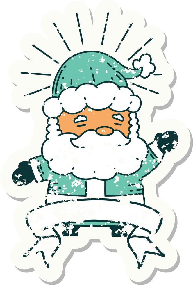 grunge sticker of tattoo style santa claus christmas character vector