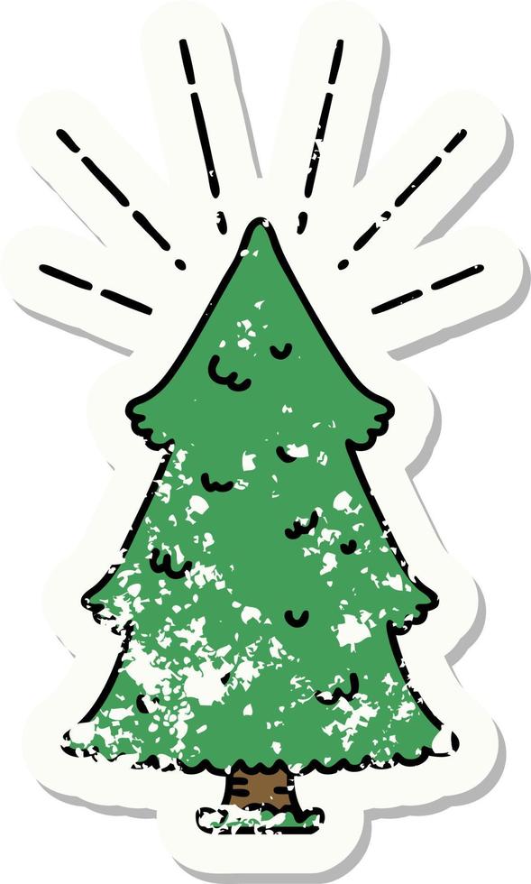 grunge sticker of tattoo style pine tree vector