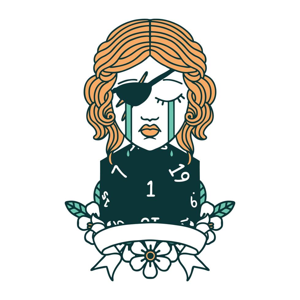 crying human rogue with natural one roll icon vector