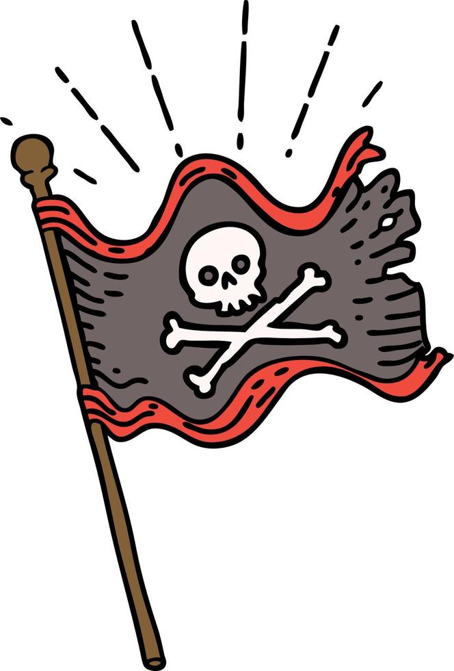 estilo de tatuaje tradicional que agita la bandera pirata vector