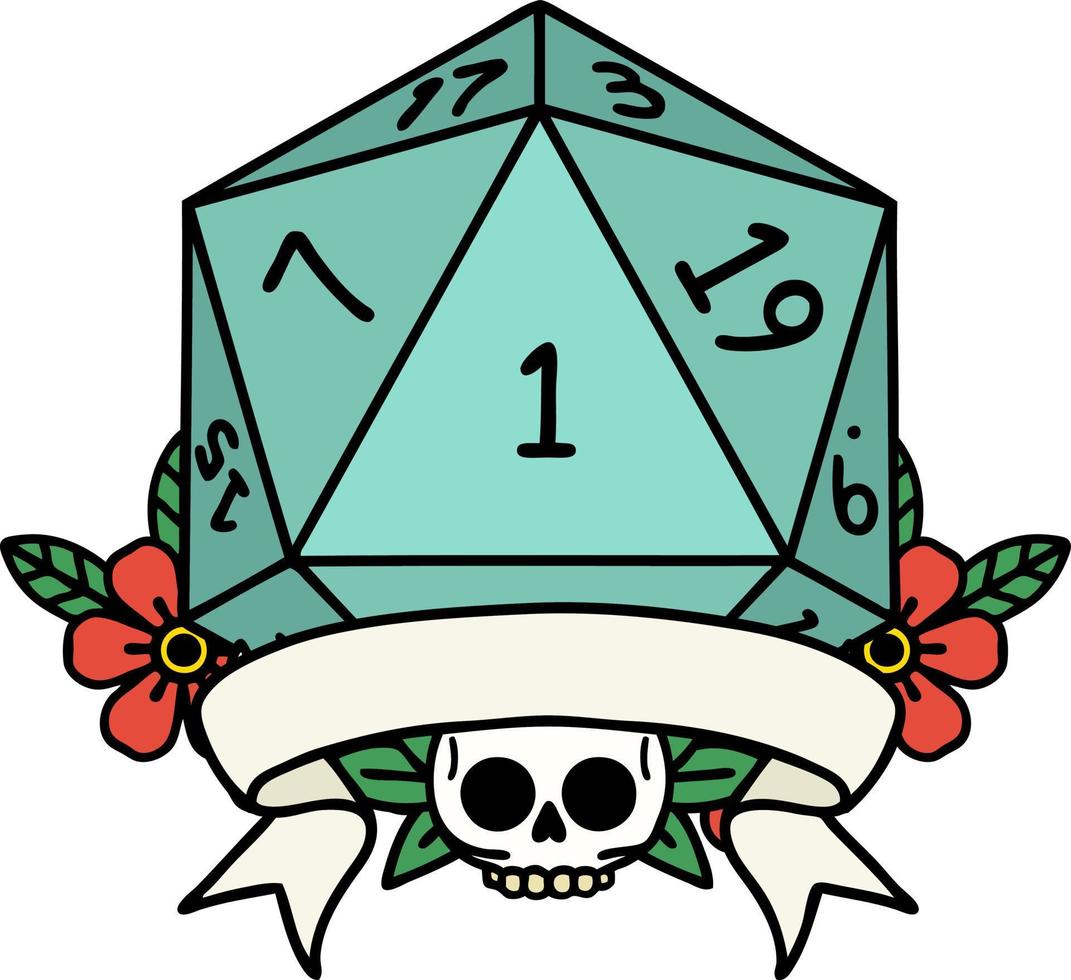 natural one d20 dice roll illustration vector