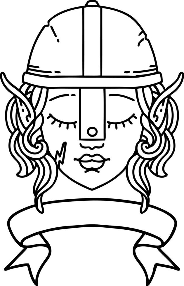 elf fighter character face with banner illustration vector