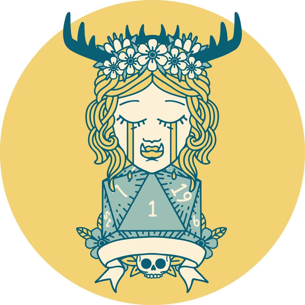 crying orc druid character with natural one roll illustration vector