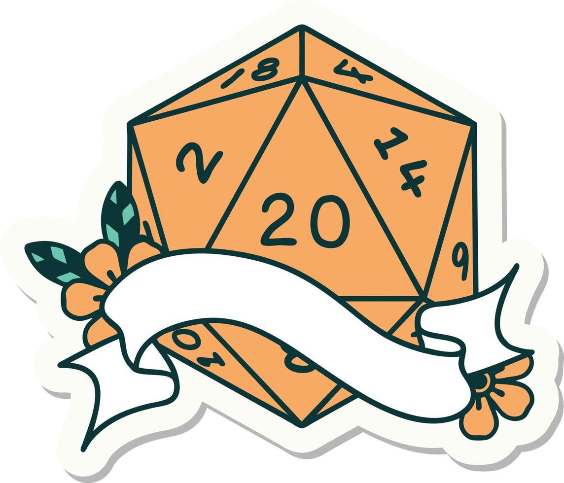 etiqueta engomada natural del rollo de veinte dados d20 vector