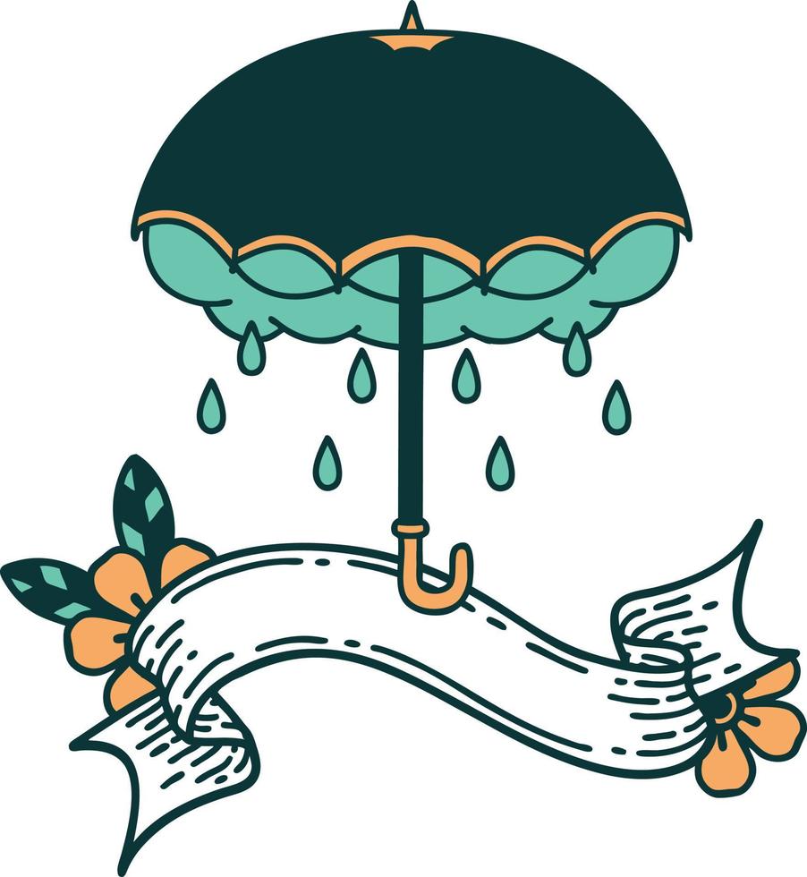 tattoo with banner of an umbrella and storm cloud vector