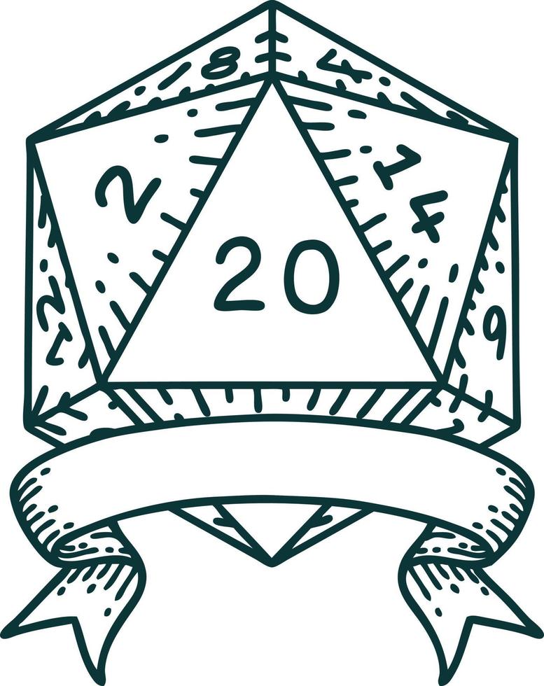 natural 20 critical hit D20 dice roll illustration vector