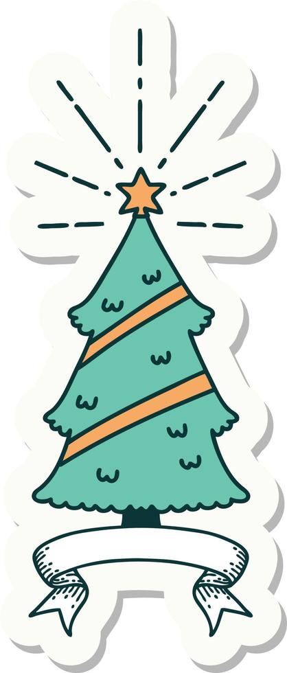 sticker of tattoo style christmas tree with star vector