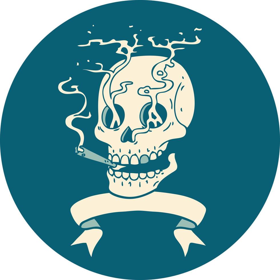 icono con pancarta de una calavera fumando vector