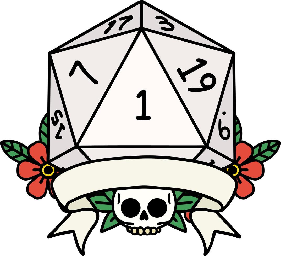 natural one d20 dice roll illustration vector