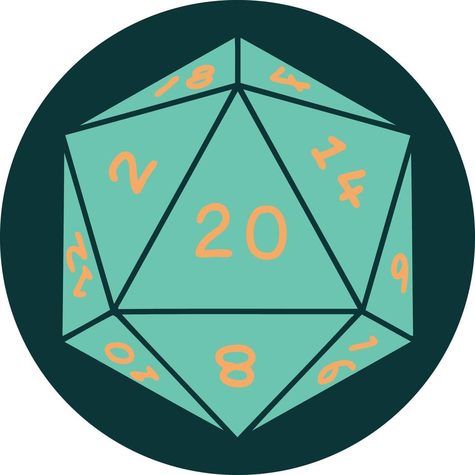 natural 20 D20 dice roll icon vector