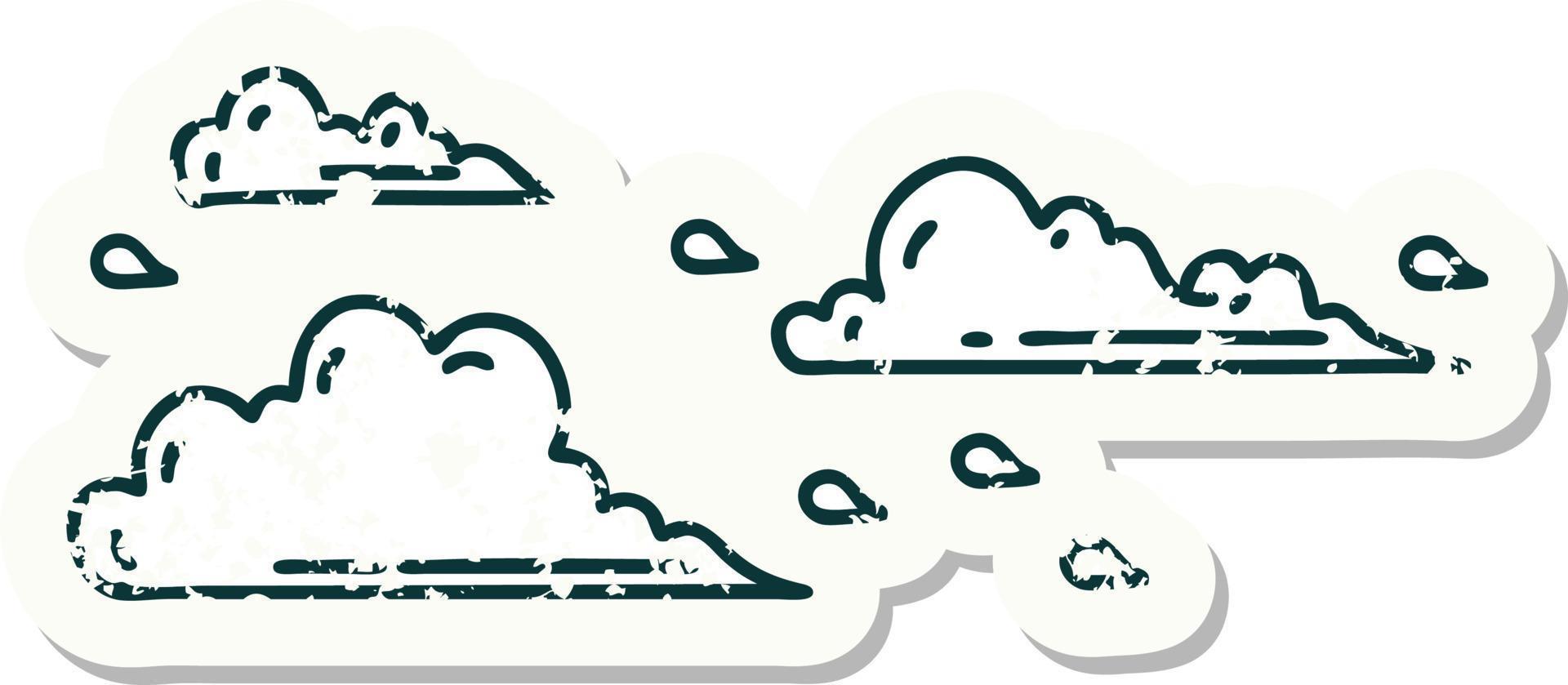 grunge sticker of tattoo style floating clouds vector
