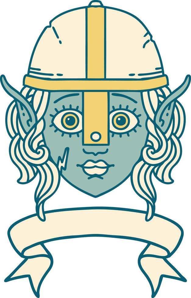 elf fighter character face with banner illustration vector