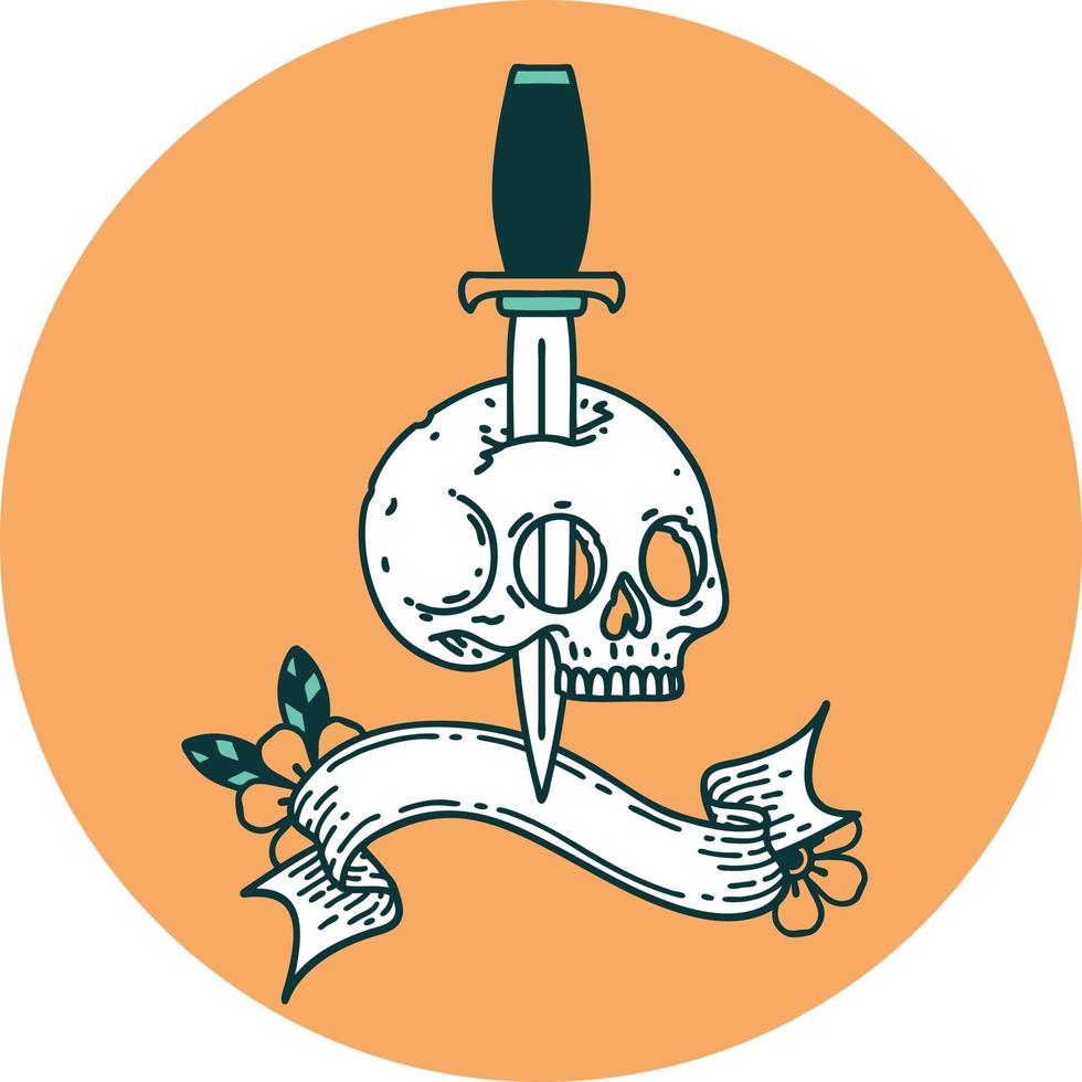 icon with banner of a skull and dagger vector