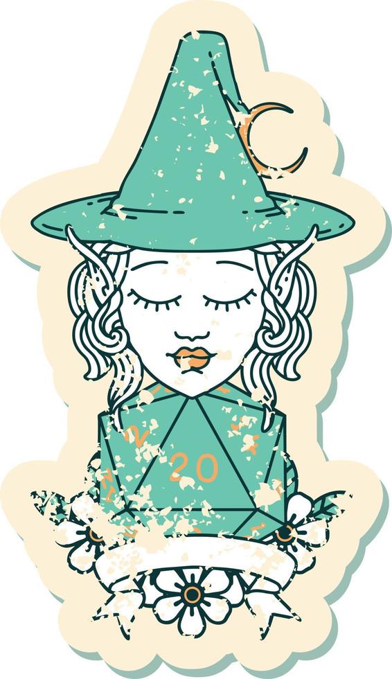 elf mage character with natural twenty dice roll illustration vector