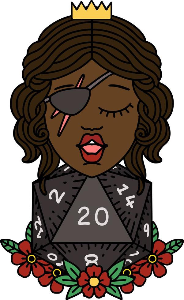human rogue with natural twenty dice roll illustration vector