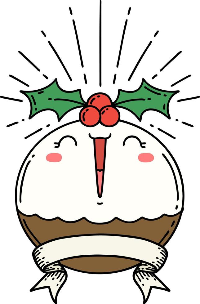 banner with tattoo style singing christmas pudding vector