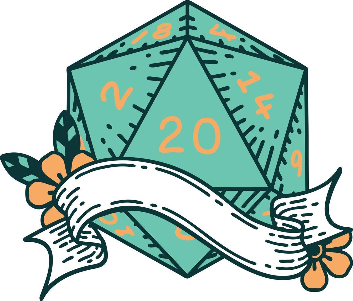 natural twenty D20 dice roll illustration vector