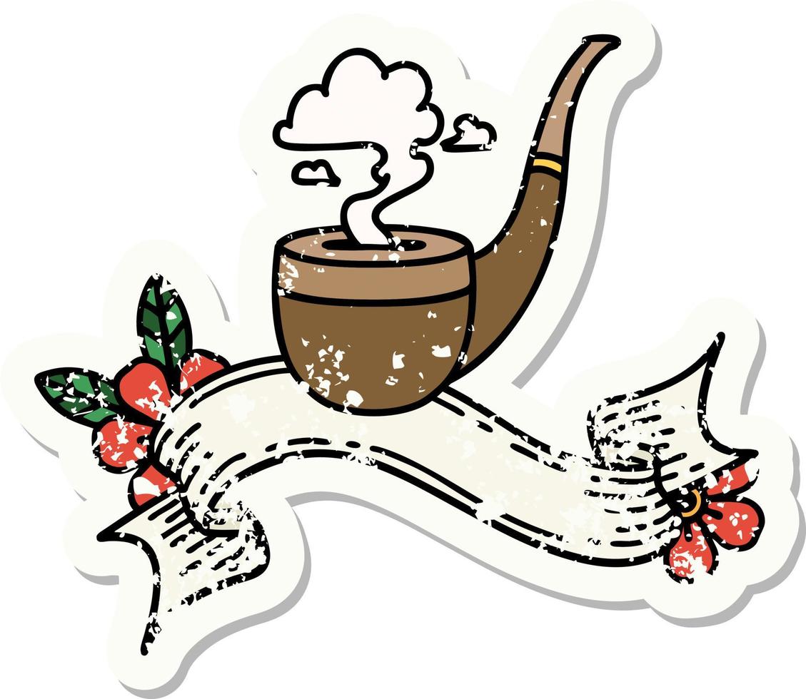grunge sticker with banner of a smokers pipe vector