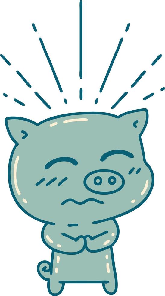 traditional tattoo style nervous pig character vector