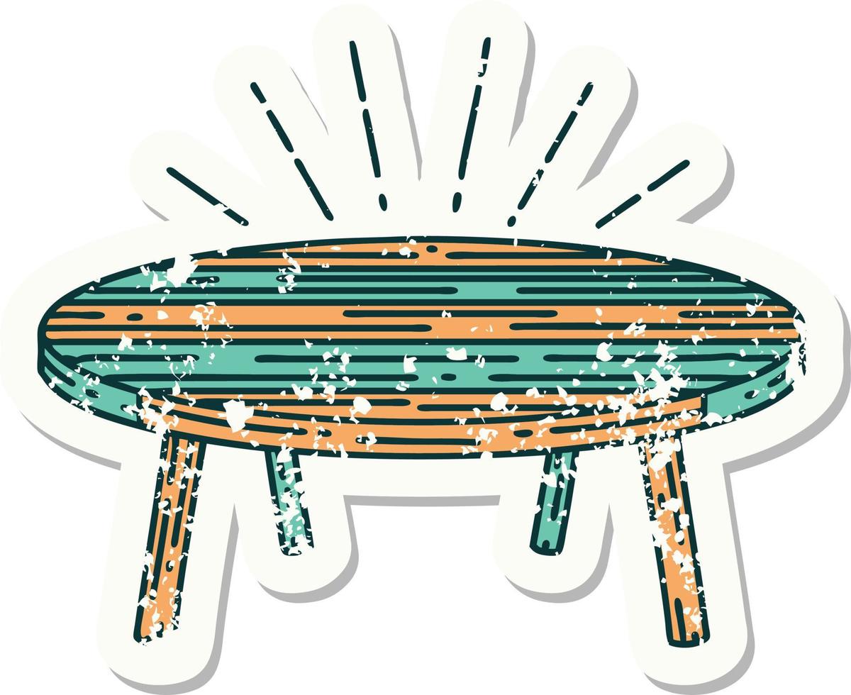 pegatina grunge de mesa de madera estilo tatuaje vector