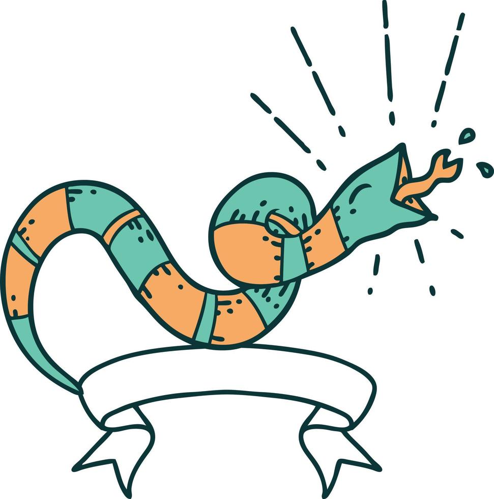 pancarta con serpiente sibilante estilo tatuaje vector