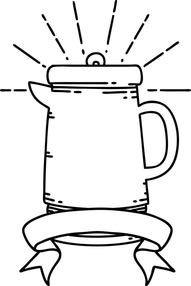 banner with black line work tattoo style coffee pot vector