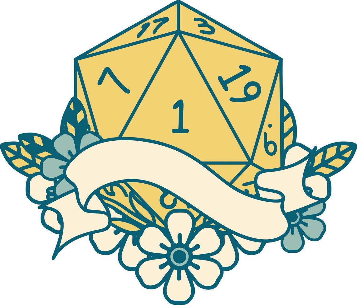 natural one d20 dice roll illustration vector