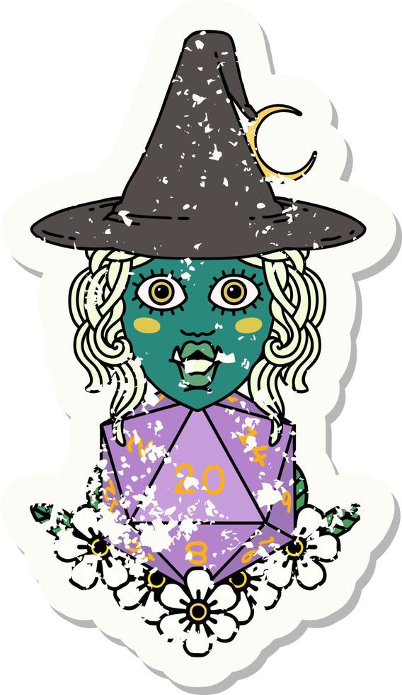 half orc witch with natural twenty dice roll illustration vector