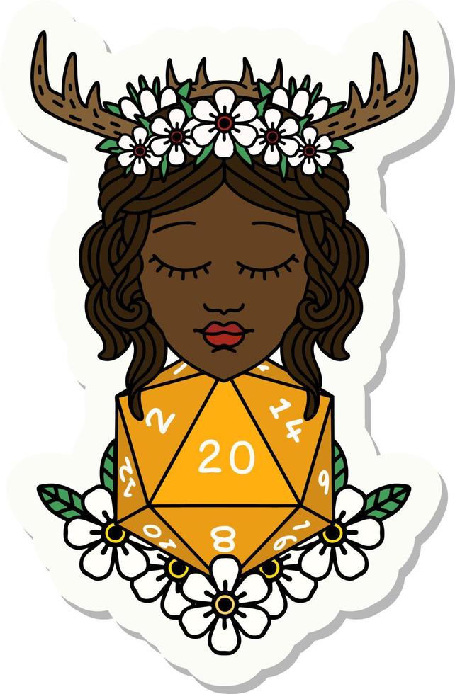 human druid with natural twenty dice roll sticker vector