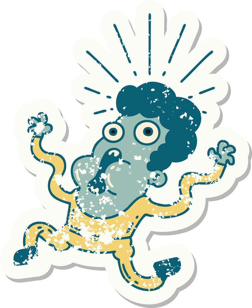 grunge sticker of tattoo style frightened man vector