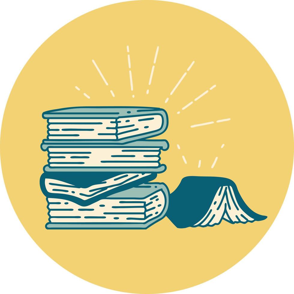 icon of tattoo style stack of books vector