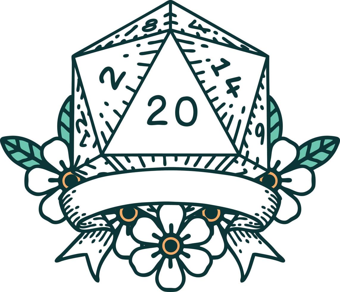 natural 20 critical hit D20 dice roll illustration vector