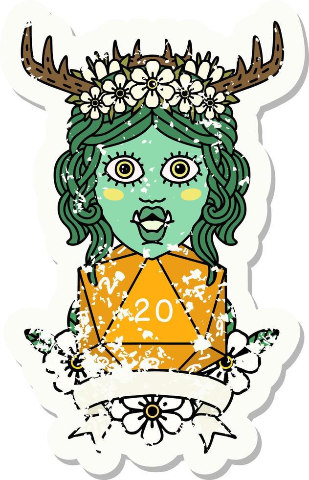 orc druid character with natural twenty dice roll illustration vector