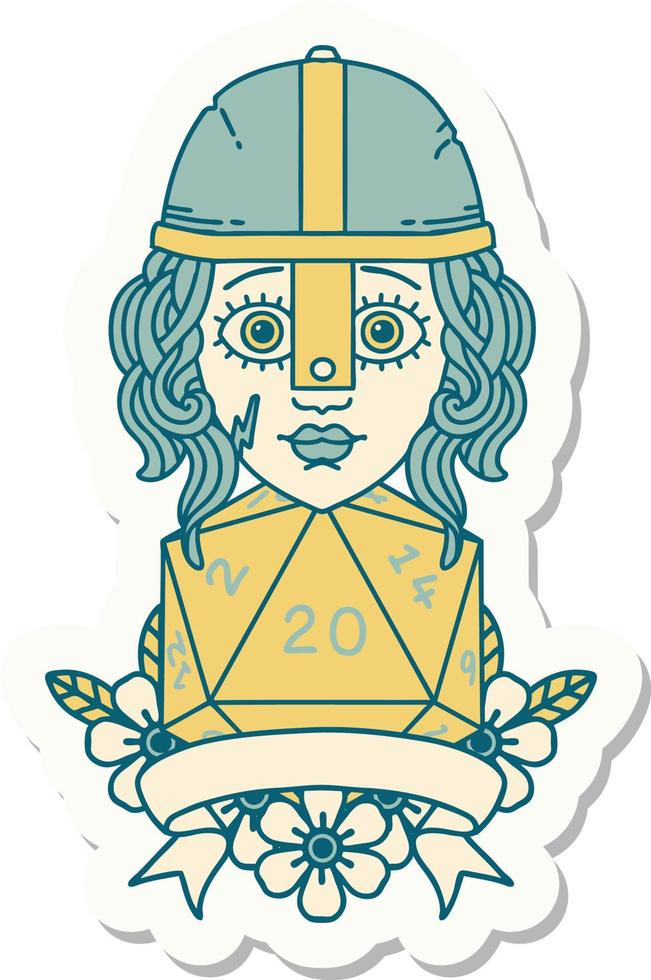 human fighter with natural 20 D20 roll sticker vector