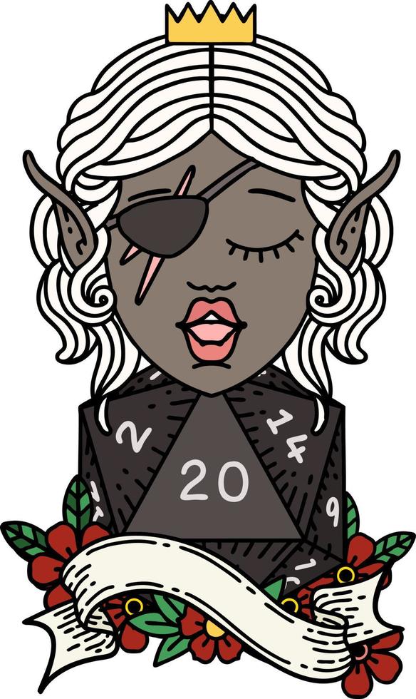 elf rogue with natural twenty dice roll illustration vector