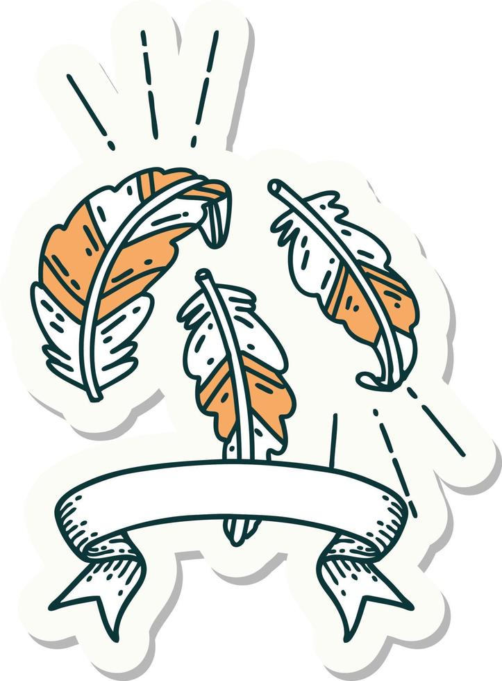 sticker of tattoo style feathers floating vector
