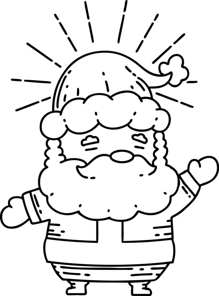 traditional black line work tattoo style santa claus christmas character vector