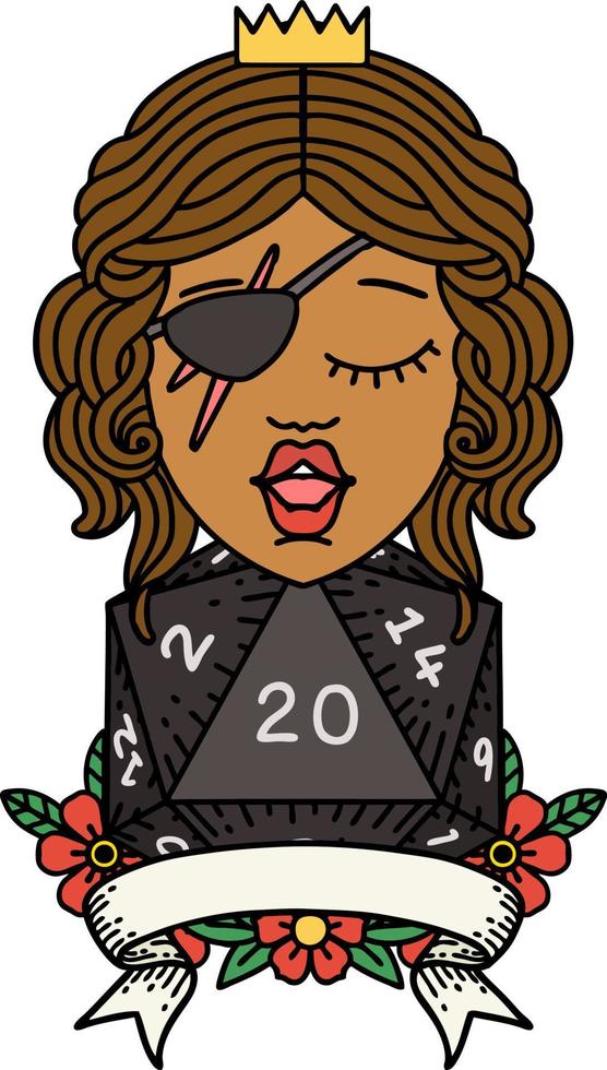 human rogue with natural 20 dice roll illustration vector