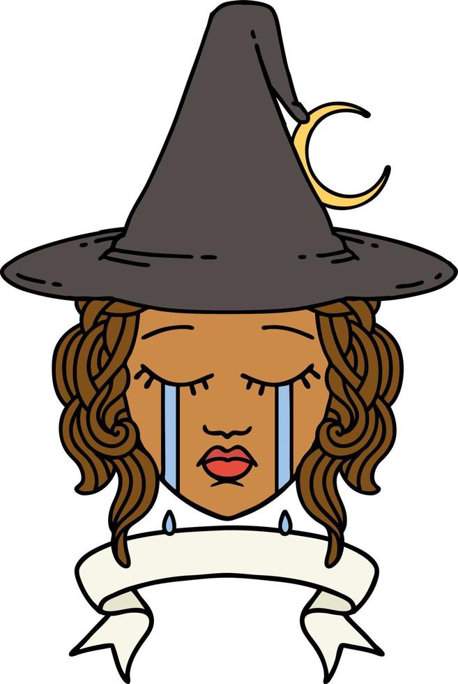 crying human witch with banner illustration vector