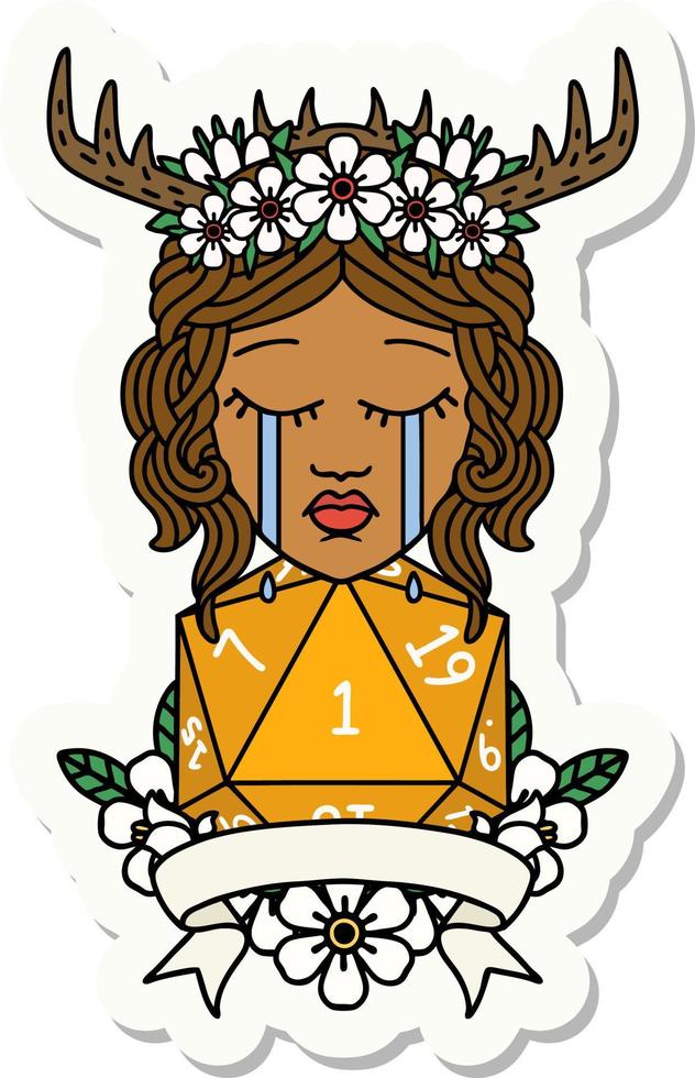 crying human druid with natural one roll sticker vector