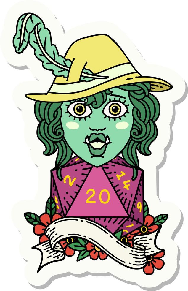 singing half orc bard with natural twenty dice roll sticker vector