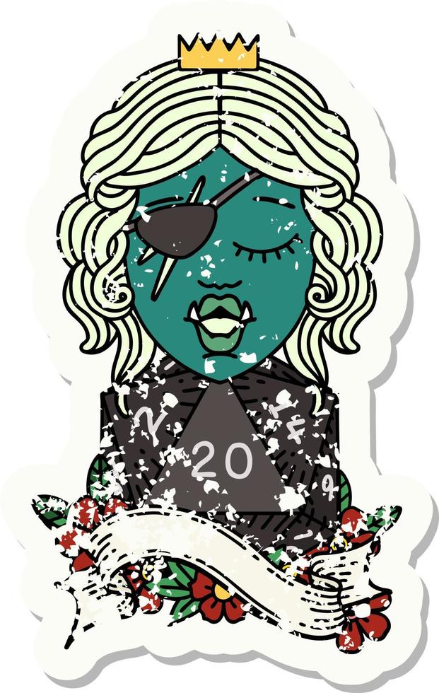orc rogue character with natural twenty dice roll illustration vector