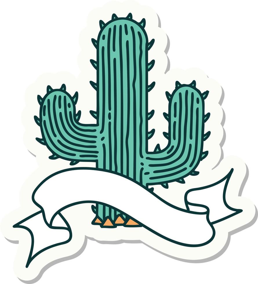 etiqueta engomada del tatuaje con la pancarta de un cactus vector