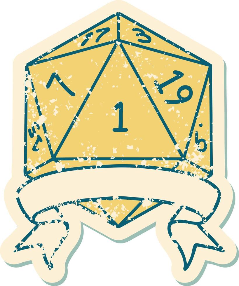 natural one d20 dice roll illustration vector