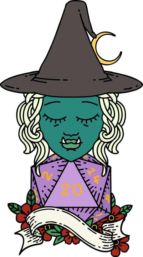 half orc mage with natural 20 dice roll illustration vector