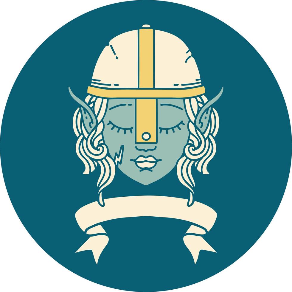 elf fighter character face with banner illustration vector