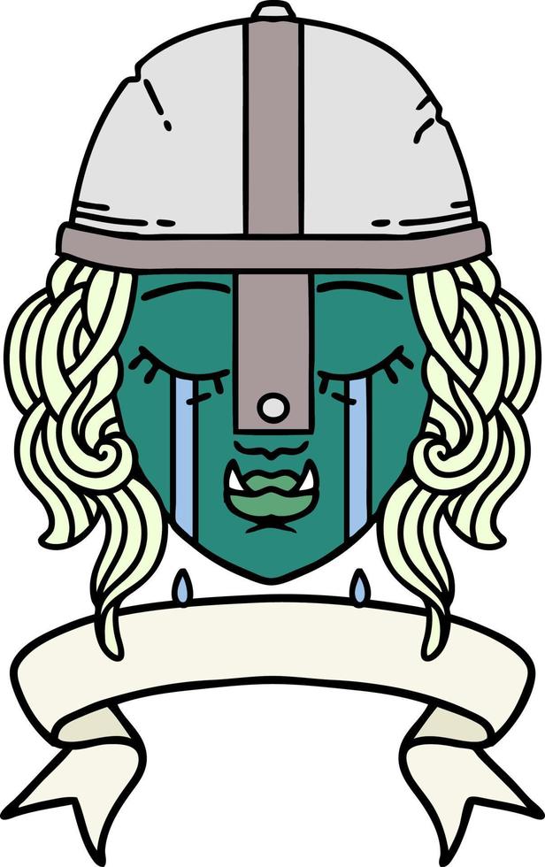 crying orc fighter character face illustration vector