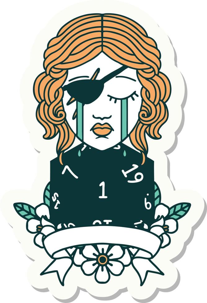 crying human rogue with natural one roll sticker vector